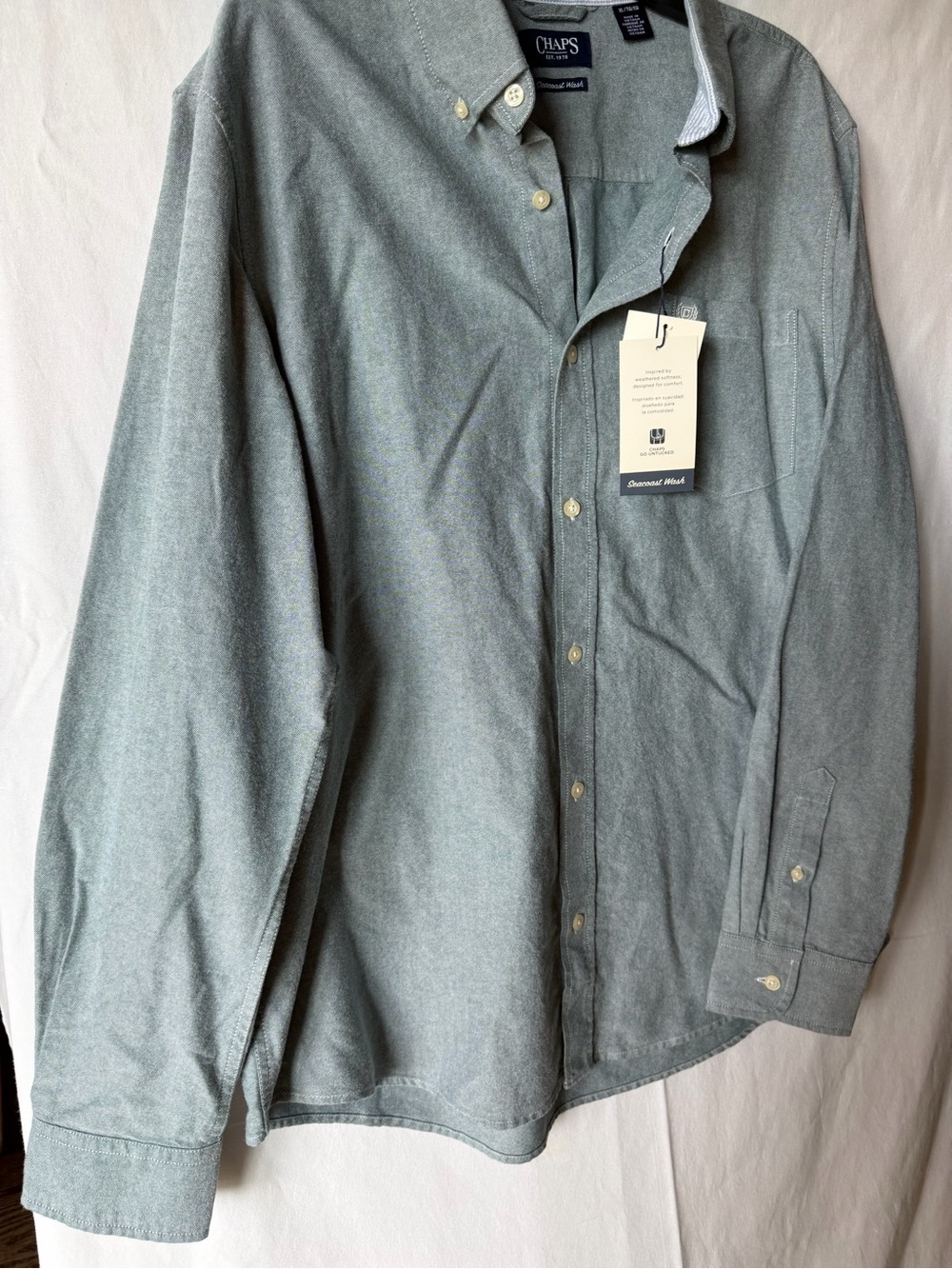 Chaps Men’s Button-Down Shirt in Heathered Sage Green - Picture 5 of 12